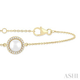 6 MM Round Shape Cultured Pearl and 1/20 Ctw Round Cut Diamond Petite Halo Bracelet in 10K Yellow Gold